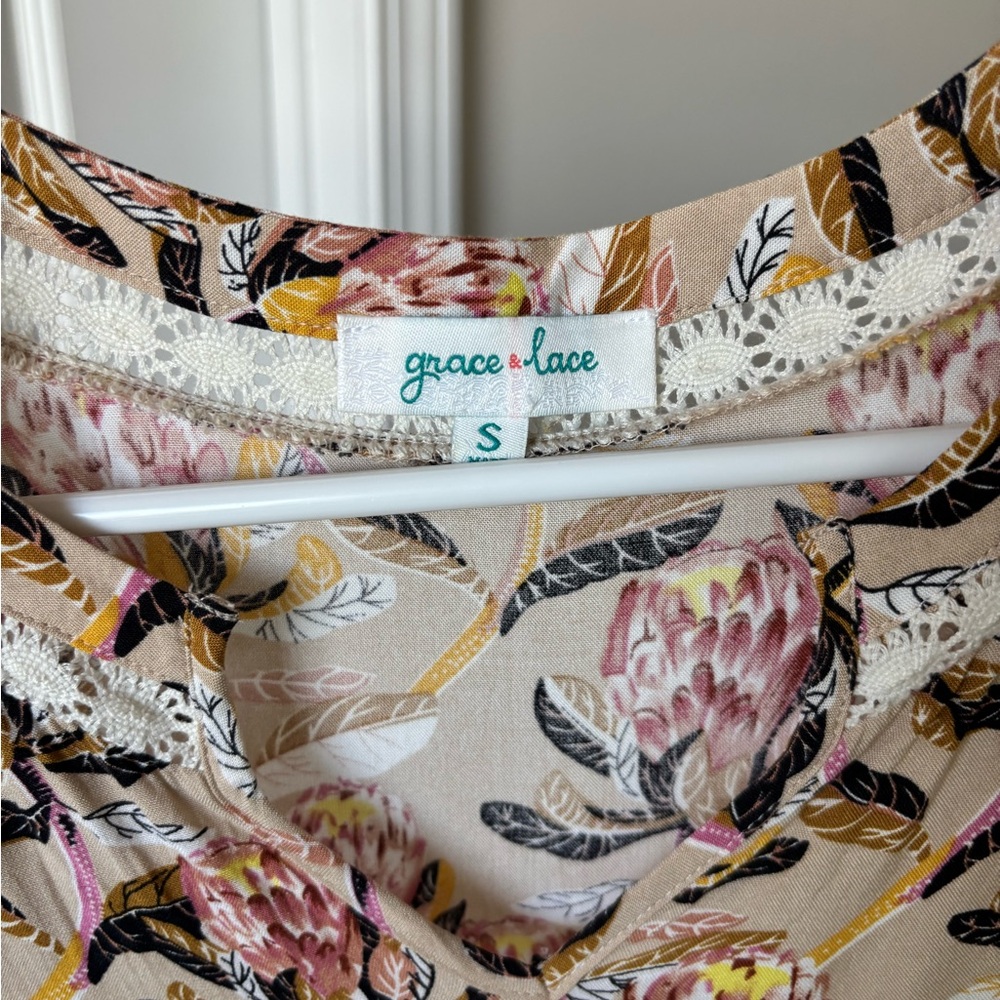 Grace & Lace Tiered Floral Dress - Beige, Teal, Pink - Picture 3 of 7